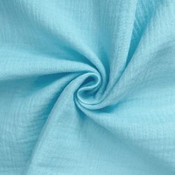 Ткань Муслин Жатый, цвет Небесно-голубой (на отрез)  в Кемерово