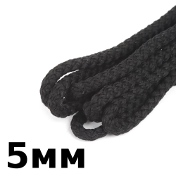 Шнур с сердечником 5мм, цвет Чёрный (плетено-вязанный, плотный)  в Кемерово